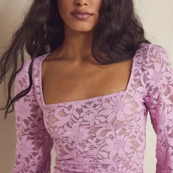 Free People Long Distance Layering Lace Top Pink Size Small FP NWT - Picture 1 of 5